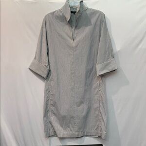 LAFAYETTE 148 New York Striped Dress collared Vneckline chain accent women sz S